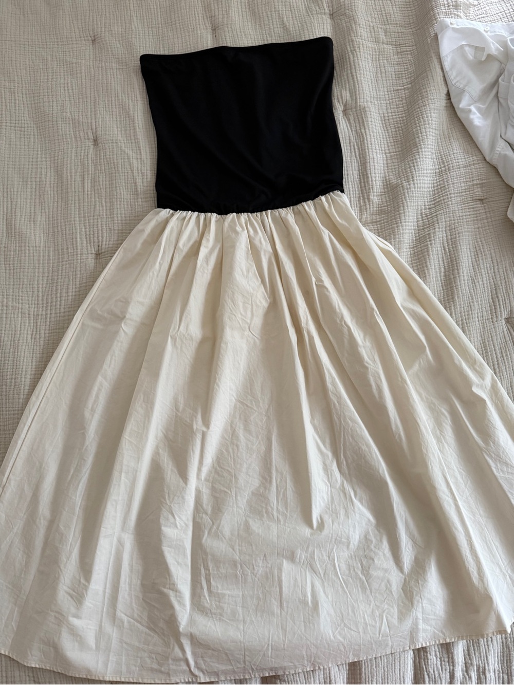 Strapless Black & Cream Two-Tone Maxi Dress